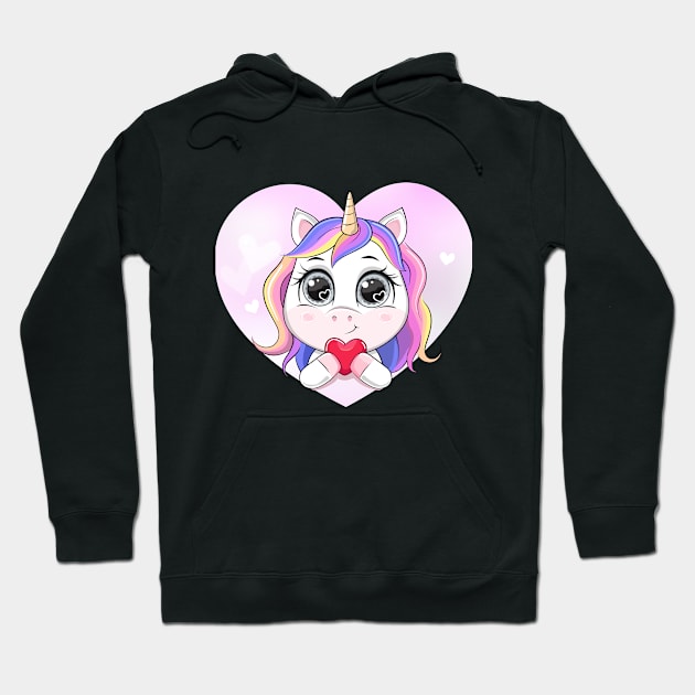 cartoon unicorn heart shape holding heart tshirt Hoodie by Tshirt lover 1